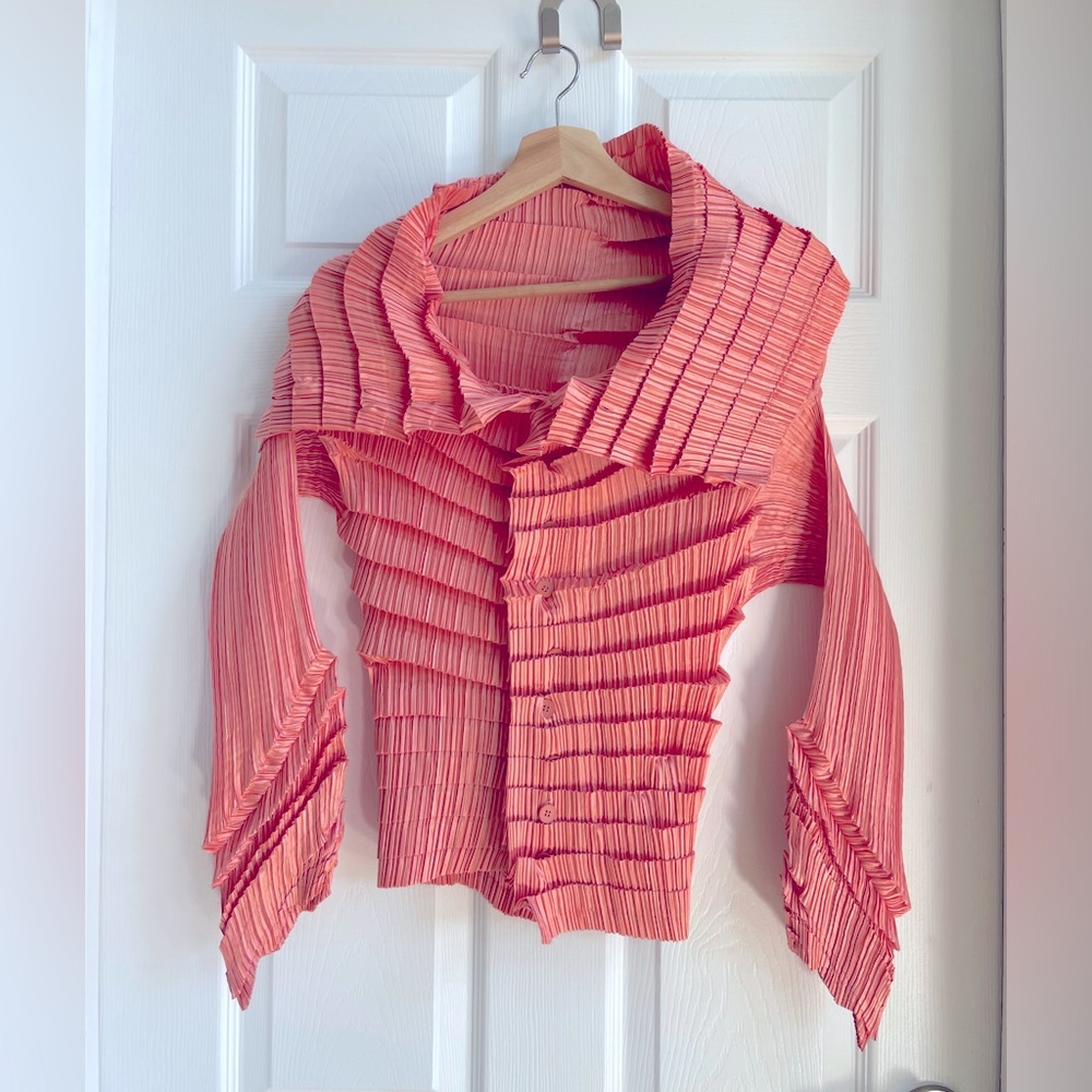 Pleats Please Coral High Neck Blouse